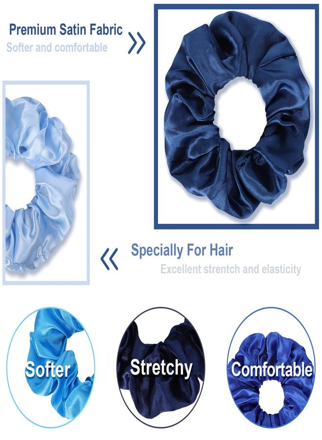 Whaline 10Pcs Blue Satin Fabric Hair Ties Bulk Ponytail Holders Scrunchies Elastic Hair Bands for Women Girls Teens Party Gift Favors - Image 3